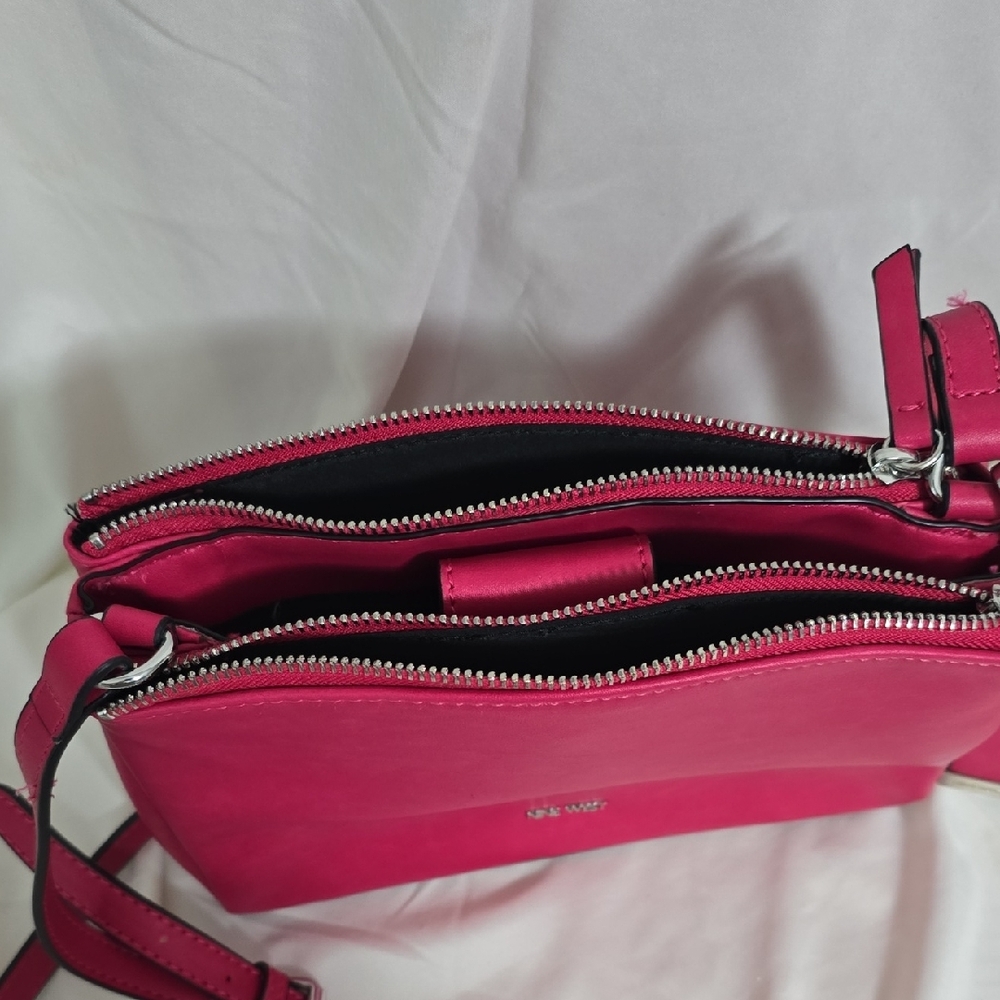Nine West Hot Pink  Crossbody Bag 3 Compartments Matte Finish - Picture 6 of 9